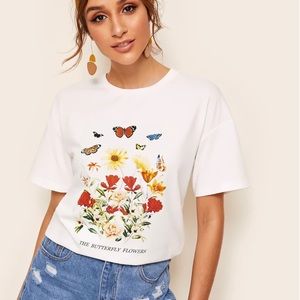 Drop shoulder floral tee
